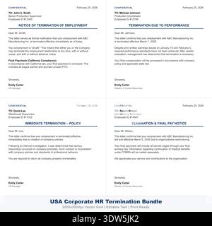 Firmenmitarbeiter - Vorlagenpaket für Kündigungsschreiben für HR-Abteilung Stock Vektor