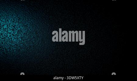 Eine dunkle, strukturierte Oberfläche wird von einem sanften blaugrünen Licht auf der linken Seite leicht beleuchtet, was einen stimmungsvollen und abstrakten Hintergrund schafft Stockfoto