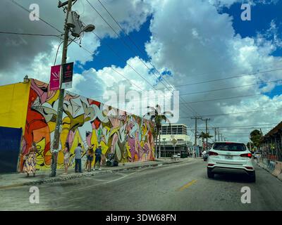 Farbenfrohe Wandgemälde und Street Art im Viertel Little Havana in Miami, Florida, USA, spiegeln das kubanische Erbe, die lateinische Kultur und die lebendige künstlerische Identität der Gegend wider. März 2022 Stockfoto