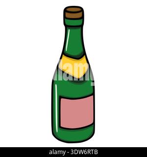 Grüne Champagnerflasche Vektor-Illustration mit Kork und Etikett, isoliert auf weißem Hintergrund Stock Vektor
