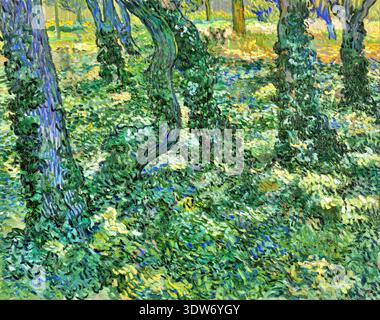 Vincent van Gogh – Baumstämme mit Ivy (Unterholz), 1889 – postimpressionistische Waldstudie mit rhythmischen vertikalen Formen | ArchiVerse: Impressionismus & Post Stockfoto