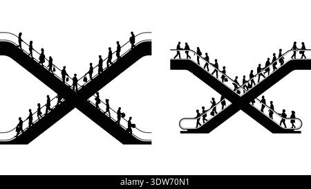 Die Silhouette der Menschen auf der Rolltreppe, die Silhouette geht auf die Rolltreppe Stock Vektor
