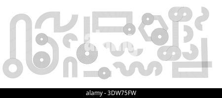 Zen-Bogen-Set. Abstrakte Muster mit Kreisen und organischen Formen. Lineares Strichdesign in schwarzer Farbe, moderne böhmische ästhetische Bögen, kann für wa verwendet werden Stock Vektor