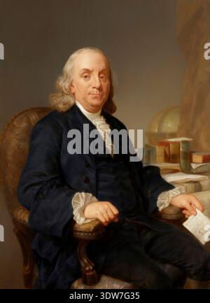 Benjamin Franklin, 1706–1790, nordamerikanischer Polymath, Schriftsteller, Wissenschaftler, erfinder, Staatsmann, Diplomat, Drucker, Verleger und politischer Philosoph, einer der Gründungsväter der Vereinigten Staaten, Unterzeichner der Unabhängigkeitserklärung Stockfoto