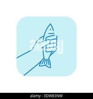 Hand hält rohen Fisch, Vektor-Symbol auf weißem Hintergrund Stock Vektor