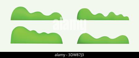 Cartoon-Plastilin-Hügel mit grünem Gras. Isolierte 3D-Elemente mit lebendiger Landschaft, perfekt für die Sommerszene im Freien Stock Vektor