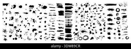 Satz Blots. Schwarzer Fleck isoliert auf weißem Hintergrund. Handgezeichnet. Nicht AI, Vektordarstellung. Stock Vektor