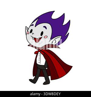 Magischer Tag Halloween. Niedliches Vampir-Zeichentrick-Ideenmasken-Kostüm. Fröhliches und lächelndes, lustiges weißes Hautmonster. Line Art Element Kollektion Stockfoto