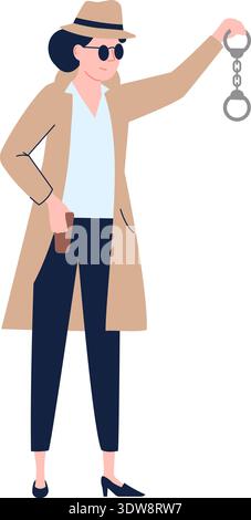 Handschellen in Detektivhänden der Frau. Symbol für Kriminalitätsstrafe Stock Vektor