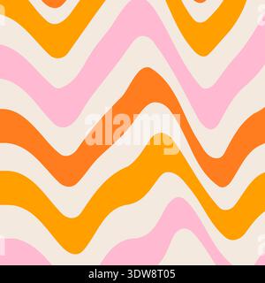 Grooviger Hintergrund Retro 70er Jahre Style. Niedliche Abstrakte Hintergrundbilder Mit Vintage-Struktur. Hippie Wavy Vector Hintergrund. Bunte lustige Streifen im trendigen Bannerdesign im Retro 1970er Jahre. Psychedelic Graphic Print 1960er Jahre Stock Vektor