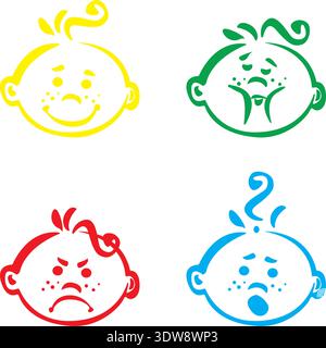 Set aus 4 Babygesichtsausdrücken, durchgehende Vektorsymbole für eine Linie Stock Vektor