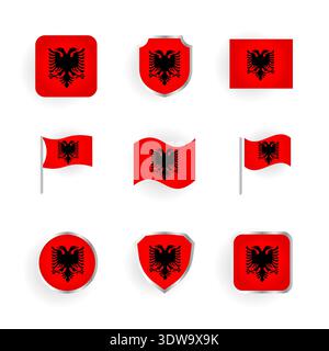 Albanien Flag Icons Set, kann für Geschäftsdesigns, Präsentationsdesigns oder andere geeignete Designs verwendet werden. Stock Vektor