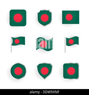 Bangladesch Flag Icons Set, kann für Geschäftsdesigns, Präsentationsdesigns oder andere geeignete Designs verwendet werden. Stock Vektor