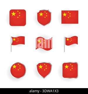 China Flag Icons Set, kann für Geschäftsdesigns, Präsentationsdesigns oder andere geeignete Designs verwendet werden. Stock Vektor