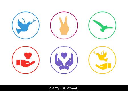 Buntes Peace Icon Set, kann für Business-Designs, Präsentationsdesigns oder andere passende Designs verwendet werden. Stock Vektor