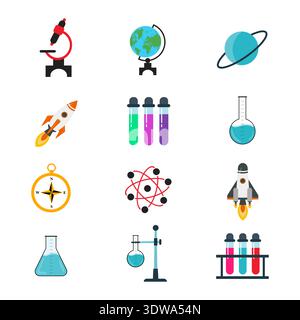 Farbenfrohes Labor Science Icons Set, kann für Business-Designs, Präsentationsdesigns oder andere geeignete Designs verwendet werden. Stock Vektor