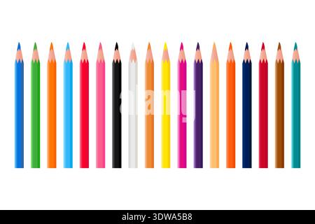 Bunte Bleistiftkollektion. Set aus 18 Buntstiften, kann für Business-Designs, Präsentationsdesigns oder andere passende Designs verwendet werden. Stock Vektor