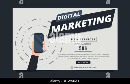 Digitales Marketing Werbebanner, kann für Geschäftsdesigns, Präsentationsdesigns oder andere geeignete Designs verwendet werden. Stock Vektor