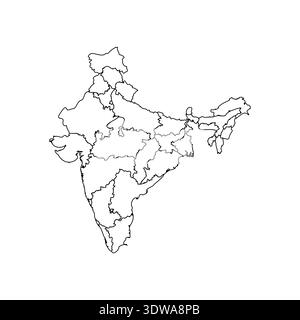 Doodle Map of India with States, kann für Geschäftsdesigns, Präsentationsdesigns oder andere geeignete Designs verwendet werden. Stock Vektor
