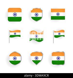 Indiens Flag Icons Set, kann für Geschäftsdesigns, Präsentationsdesigns oder andere geeignete Designs verwendet werden. Stock Vektor