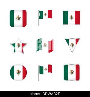 Mexiko-Flaggensymbole Set, kann für Geschäftsdesigns, Präsentationsdesigns oder andere geeignete Designs verwendet werden. Stock Vektor
