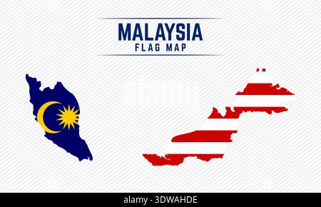 Flaggenkarte von Malaysia. Malaysia Flag Map, kann für Geschäftsdesigns, Präsentationsdesigns oder andere geeignete Designs verwendet werden. Stock Vektor