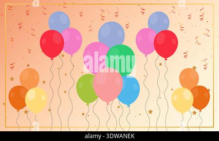 Flache Ballons Dekoration mit Konfetti, kann für Business-Designs, Präsentationsdesigns oder andere geeignete Designs verwendet werden. Stock Vektor