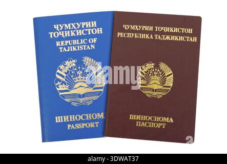 Tadschikistan Pässe isoliert auf weißem Hintergrund Stockfoto