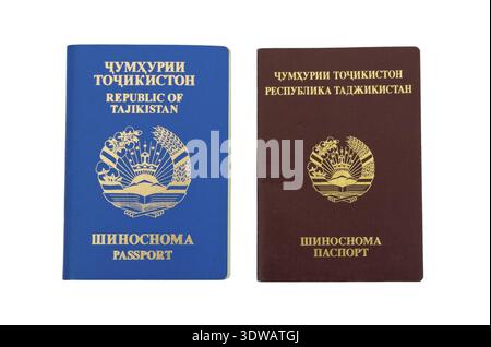 Tadschikistan Pässe isoliert auf weißem Hintergrund Stockfoto