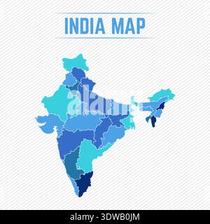 Detaillierte Karte Indien mit Regionen, kann für Geschäftsdesigns, Präsentationsdesigns oder andere geeignete Designs verwendet werden. Stock Vektor