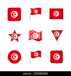 Tunesien Flaggensymbole Set, kann für Business-Designs, Präsentationsdesigns oder andere geeignete Designs verwendet werden. Stock Vektor