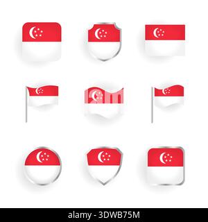 Singapur Flag Icons Set, kann für Geschäftsdesigns, Präsentationsdesigns oder andere geeignete Designs verwendet werden. Stock Vektor