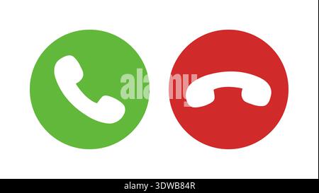 Satz von Symbolen zum Annehmen und Ablehnen von Anrufen im minimalistischen Stil mit grünen Tasten zum Annehmen und Ablehnen und klaren Vektorsymbolen für Telefonschnittstellen Stock Vektor