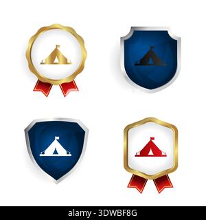 Abstrakte Camping-Zelt-Abzeichen und Label-Kollektion, kann für Business-Designs, Präsentationsdesigns oder andere geeignete Designs verwendet werden. Stock Vektor