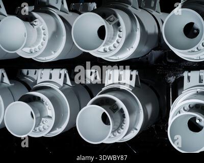 Sonic Wind I ist ein Hochgeschwindigkeits-Raketenschlitten, der 1953–1954 für die Beschleunigungsforschung der United States Air Force auf der Holloman Air Force Base in New Mexico entwickelt wurde. Ausgestattet mit neun Feststoffraketen, die fünf Sekunden lang 40.000 Pfund Schub lieferten, brachte sie Lt. Col. John Stapp auf eine Höchstgeschwindigkeit von 632 Meilen pro Stunde und Truppen erreichten 40 g. das Archivbild zeigt den Schlitten, der 1966 auf den Smithsonian gebracht wurde. Stockfoto