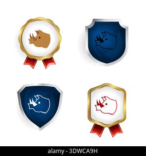 Abstrakte flache Wildschweinkopf-Abzeichen und Label-Kollektion, kann für Business-Designs, Präsentationsdesigns oder andere geeignete Designs verwendet werden. Stock Vektor