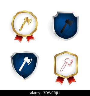 Abstrakte Battle Axe Badge and Label Collection, kann für Geschäftsdesigns, Präsentationsdesigns oder andere geeignete Designs verwendet werden. Stock Vektor