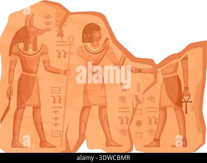 Kaputte Wand mit ägyptischen Gemälden. Antike Tempelskulptur isoliert auf weißem Hintergrund Stock Vektor