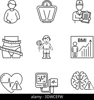 Flache Design-Vektor-Illustration von wesentlichen Gesundheits- und medizinischen Konzepten, mit klaren und professionellen Symbolen für Wellness, Fitness und Medizin Stock Vektor