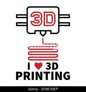 Ich liebe 3D-Druck Vektor 3D-Drucker Konzept minimales Banner oder Illustration Stock Vektor