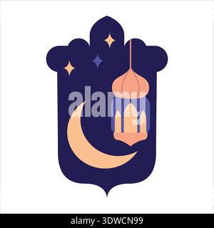 Ramadan Hängeleuchte und Mondsymbol in flacher Farbe Stock Vektor