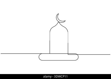 Einzeilige Kunst-Illustration des islamischen Mondes und der Moschee-Kuppel auf weiß Stock Vektor
