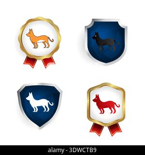 Abstrakte flache Hunde-Tier-Abzeichen und -Label-Kollektion, kann für Business-Designs, Präsentationsdesigns oder andere geeignete Designs verwendet werden. Stock Vektor