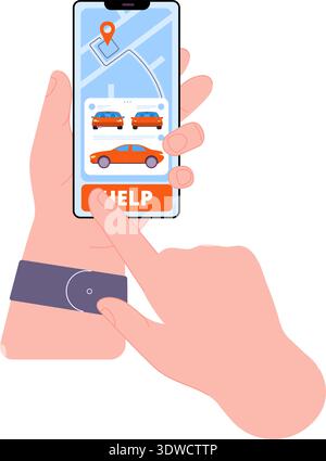 Car Service App. Auto Repair Garage auf Smartphone-Bildschirm isoliert auf weißem Hintergrund Stock Vektor