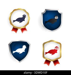 Abstrakte flache Sea Lion Badge and Label Collection, kann für Business-Designs, Präsentationsdesigns oder andere geeignete Designs verwendet werden. Stock Vektor