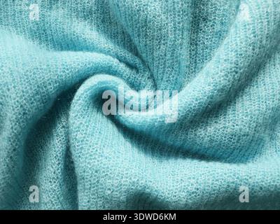 Nahaufnahme aus weichem Aqua-Strickgewebe Stockfoto