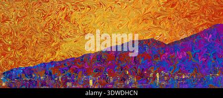 Ausdrucksstarke abstrakte digitale Kunstwerke, inspiriert vom Cerro El Ávila, dem berühmten Berg mit Blick auf Caracas, Venezuela. Die Komposition enthält eine Dramati Stockfoto