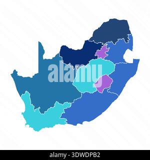 Mehrfarbige Karte von Südafrika mit Provinzen, kann für Geschäftsdesigns, Präsentationsdesigns oder andere geeignete Designs verwendet werden. Stock Vektor
