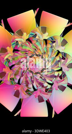 Ein lebendiges abstraktes geometrisches Blumendesign mit hellen Farben und einem Verlaufseffekt. Perfekt für moderne Hintergründe, Cover oder Illustrationen Stockfoto