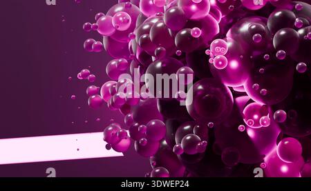 Ein atemberaubendes 3D-Rendering mit einer Reihe von Kugeln in leuchtenden Rosa-Tönen, die eine dynamische und abstrakte Komposition schaffen. Ideal für modernes Design und cr Stockfoto